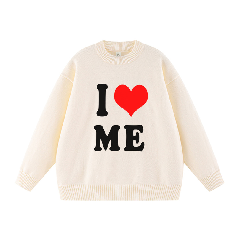 American Style Retro Love Love Couple Knitted Sweater Atmosphere Loose Lazy Style Round Neck Loose Pullover Sweater for Men and Women