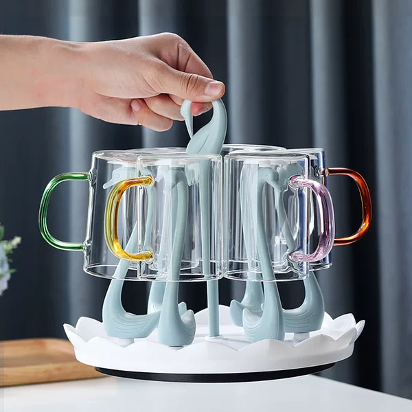 Rotating Swan Kitchen Water-Draining Plastic Cup Holder, Tea Cup Holder, Storage Rack, Creative Wine Glass Holder, Upside-Down Tray