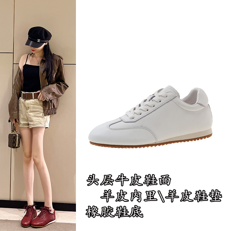 1등급 소가죽 데님 스타일 신발 여성용 2025 봄 다용도 캐주얼 스포츠 레이스업 아가니 스타일 신발 레드