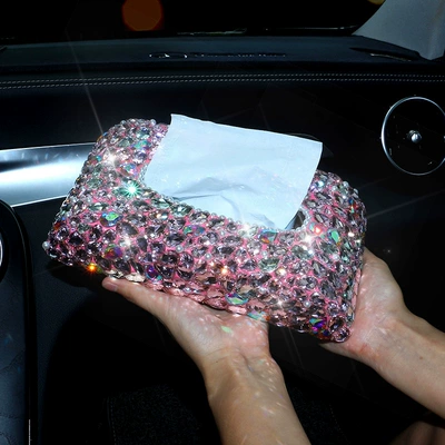 paper box car interior decoration – Car tissue box/set - pink-diamond