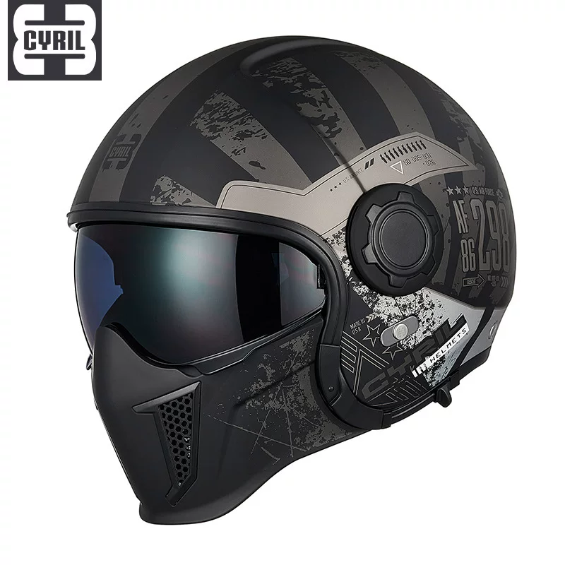 К Cyril ретро-штамп шлем четырех времен черный воин Harley полубhelmet комбинированный шлем мотоцикла полный шлем мужской локомотив сертификация 3C