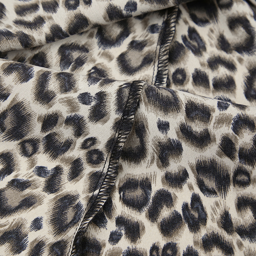 Winter Sexy Hollow Leopard Print High Waisted Bottoming Dress With Large A Line Skirt And Bow Tie Collar Long Skirt
