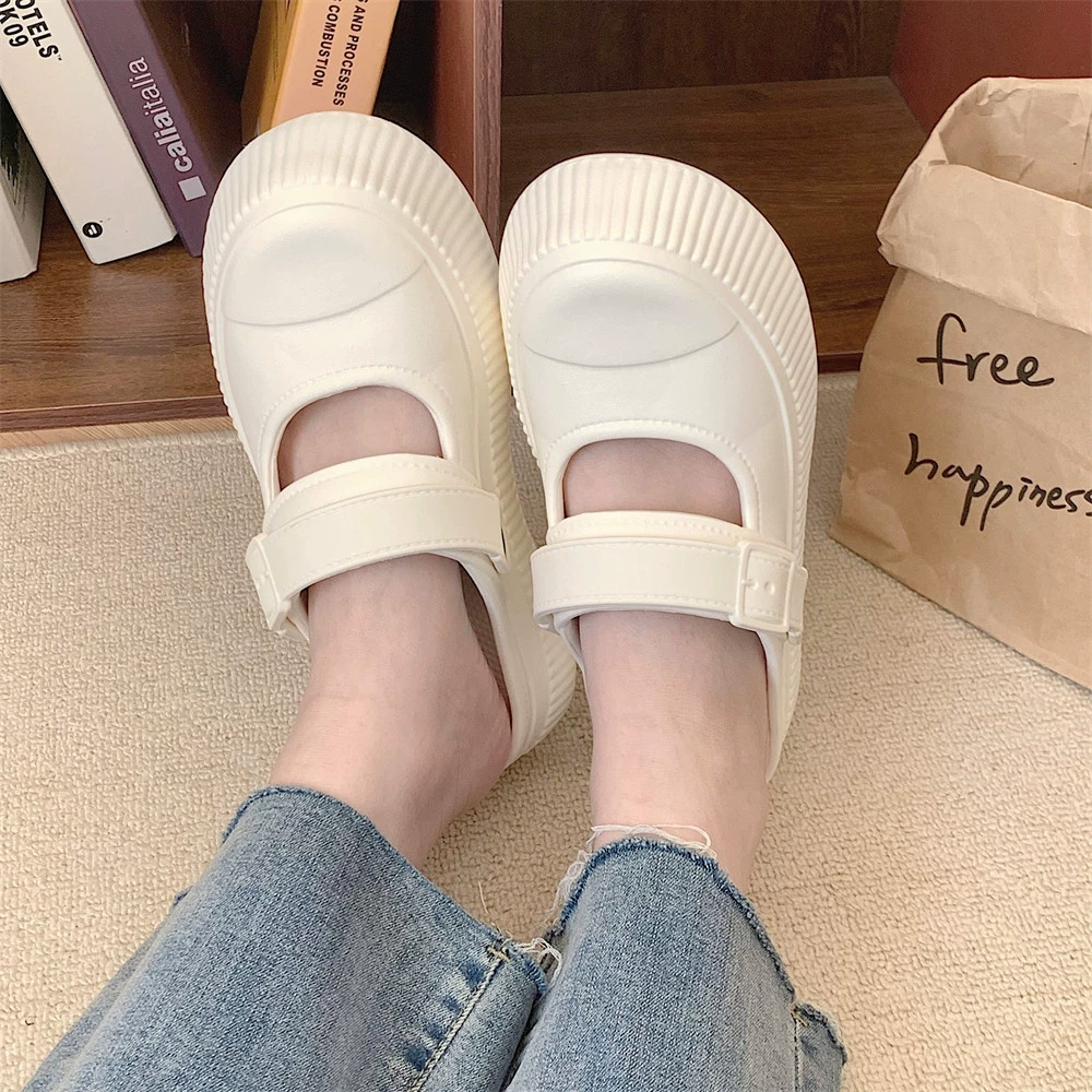 Модные уродливые милые новые летние туфли с большой головой, белые туфли, женская обувь, Stomp Sense, простые пляжные сандалии Мэри Джейн