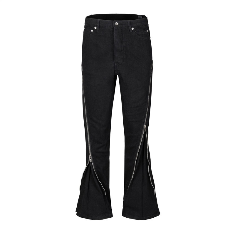 European and American High Street Foreign Trade Wide-Leg Ro Style Spiral Track Twisted Large Zipper Banana Black Cow Jeans