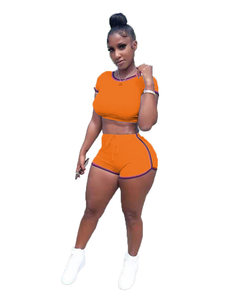 product - wholesale Women Clothing Solid Color Cotton Fabric Ribbon Sports Slim-Fitting Shorts Two-Piece Set - 4