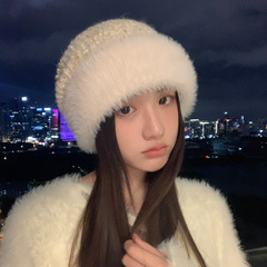 韩版冬季新款帽子女加绒加厚针织帽时尚百搭堆堆帽护耳防寒毛线帽