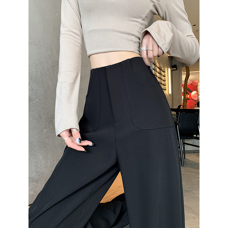 Pantalones de piernas anchas grises para mujeres 2025 primavera nueva cintura alta relajada relajada pantalones casuales rectos pantalones de traje estrechos