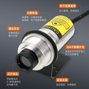Online Coaxial Laser Infrared Thermometer Temperature Alarm Incubator Set Metal Temperature Probe