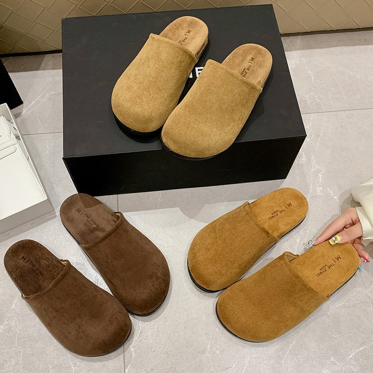 反绒面厚底复古博肯拖鞋女2025秋季新款一脚蹬休闲外穿软底拖鞋女|undefined