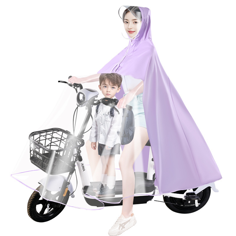 电动车雨衣单双人亲子母子长款全身防暴雨电瓶摩托车加大透明雨披|undefined