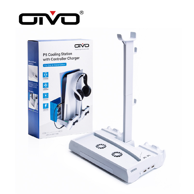 Cross-border Amazon PS5 host fan cooling base PS5 handle dual-charge game card disc storage headset holder