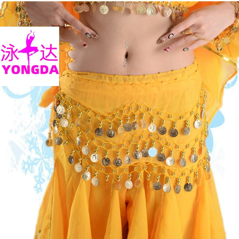 Yongda Jiayi Танец живота Талия Цепочка 128 монет Талия Цепочка для взрослых начинающих Практика шифон Опасность Монета Талия Цепочка