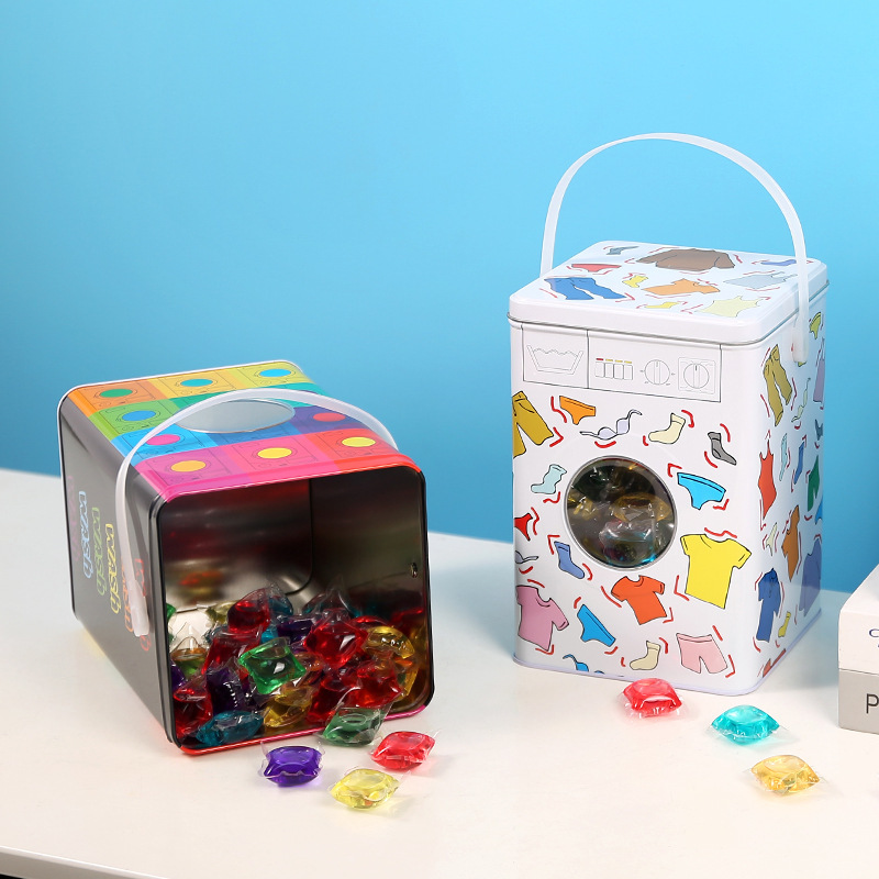 크리 에이 티브 주석 버킷 대용량 간단한 세탁 구슬 저장 상자 맞춤형 세탁기 모양 보관 상자 핸들