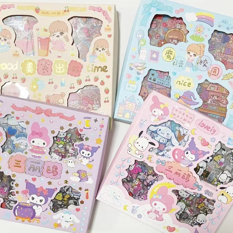 Cute Cartoon 100 hojas en caja pegatinas de cuentas de mano para niños creativos pegatinas de cuentas de mano pvc juego de pegatinas de tarjetas gu al por mayor