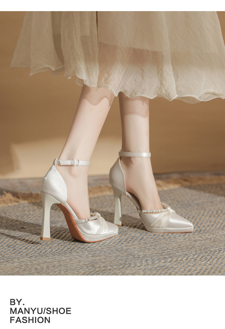 Sandal cao gót nữ Jin Gang YY10506 mũi nhọn hở mũi gót thô đế chống nước — Màu sâm panh chi tiết 11