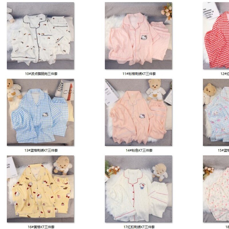 A Variety of Cloud Cotton Three-Piece Short-Sleeved + Shorts + Pants Summer Cartoon Girl Pajamas and Home Clothes That Can Be Worn Outside