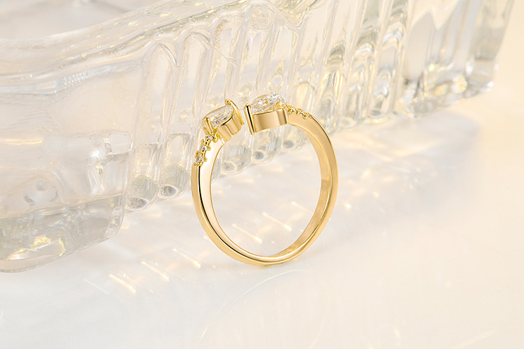 Simple Style Heart Shape Copper Open Ring Plating Zircon Copper Rings