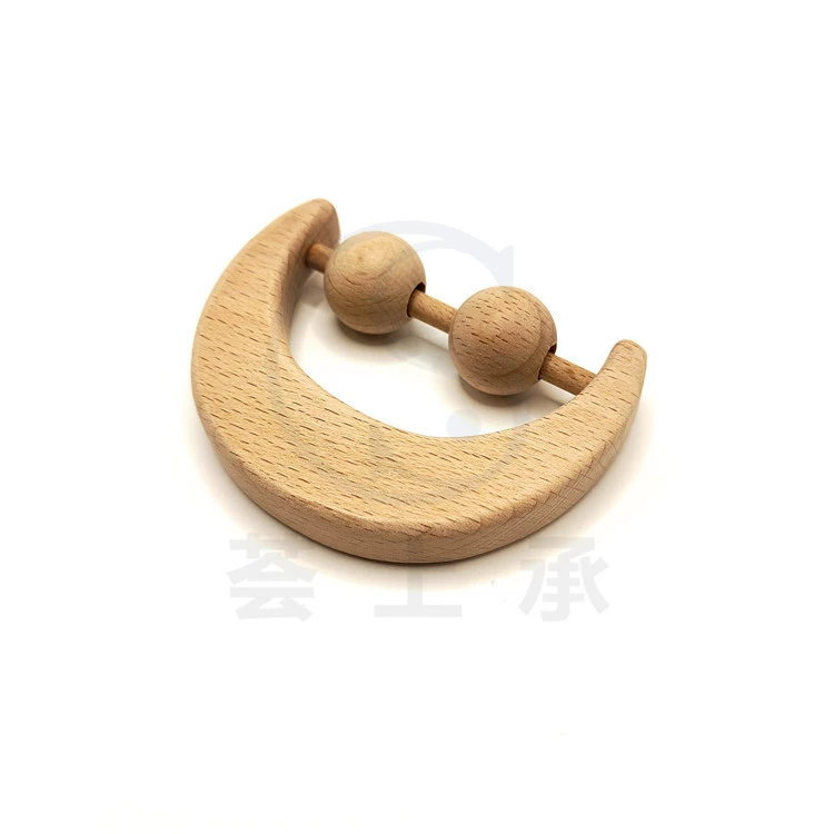 Wooden Baby Toy Rocking Rattle & Teether, natural wood, safe newborn grip