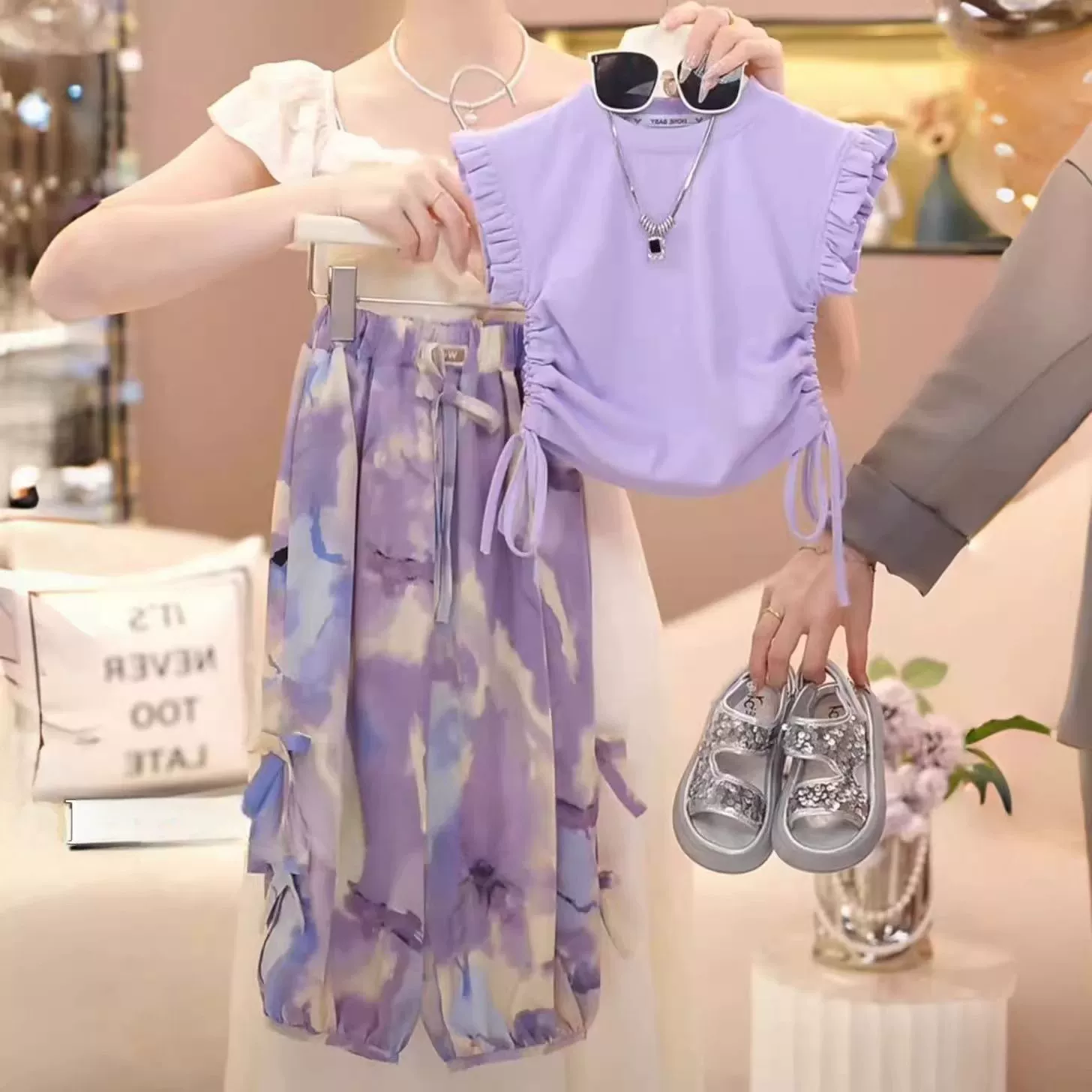 2025 для девочек Летний новый жилет без рукавов тонкий брюки набор из двух частей