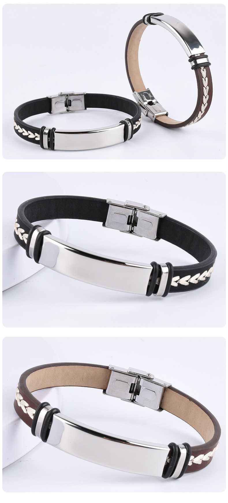 15g Weight Vacuum Plating Gold Plating Process 201 Stainless Steel Pendant Material wristband, Bracelets Classification Pu Leather Chain Material Woven Chain Chain Type Daily Occasion 201 Stainless Steel Material Color Block, Customization Laser Engraving Pattern All Seasons Season Men's, Unisex Gender Korean Style Style Laser Craft Litmus Color Men's Unisex Korean Style Woven Chain Wristband Bracelets Color Block Customization Laser Engraving 201 Stainless Steel Laser Vacuum Plating Men Cord & Leather Bracelets