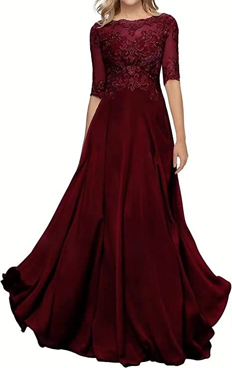 Nuevo Comercio exterior Amazon popular vestido de noche de encaje cuello redondo elegante adelgazamiento gasa largo piso-longitud vestido de banquete