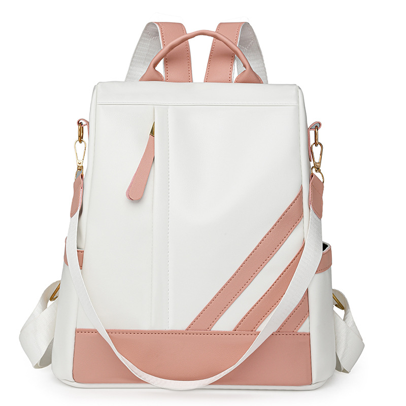 Mochila antirrobo para mujer 2024 nueva moda en contraste color para mujer mochila de cuero suave para desplazamientos urbanos mochila multiusos