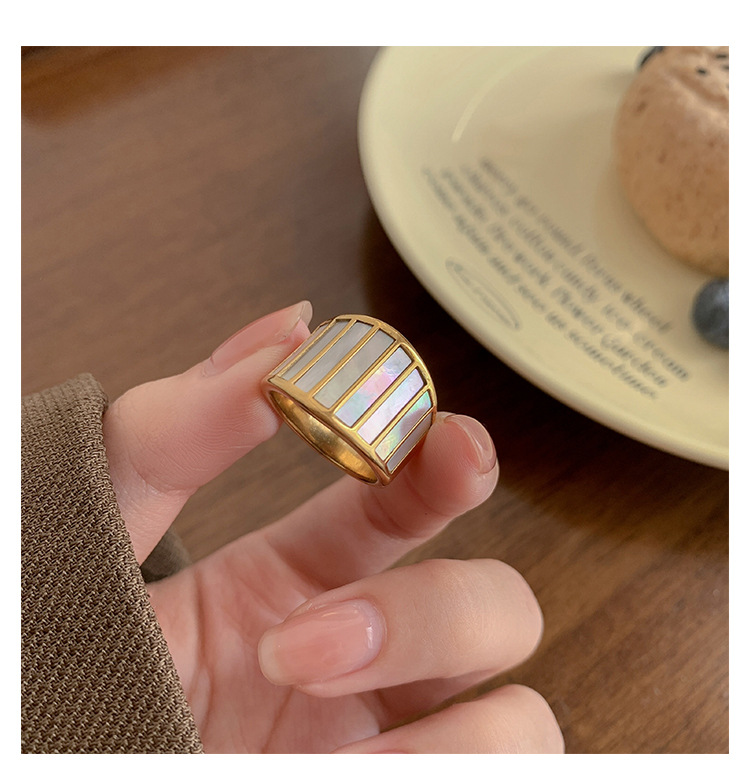 Rings Classification Retro Simple Style Geometric Titanium Steel Inlay Shell Rings