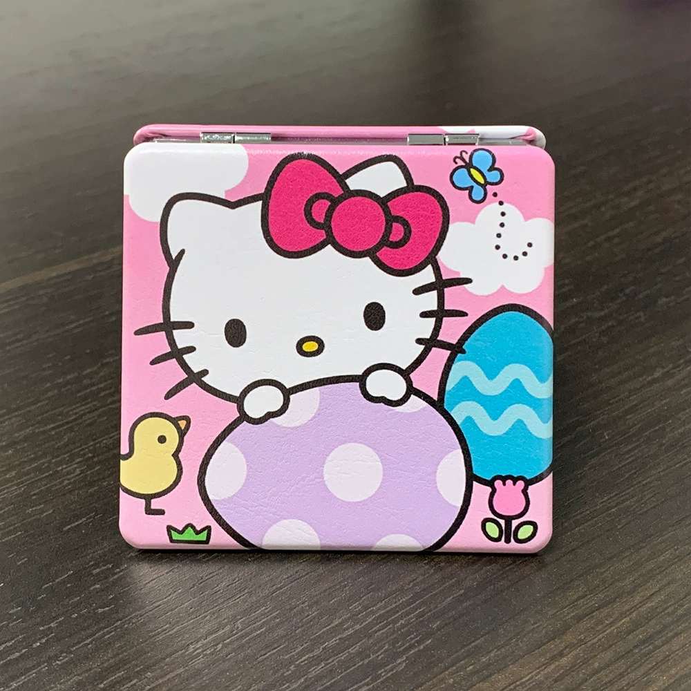 Handheld Folding Mirror (Hello Kitty) Cute Custom Print, Compact 7.1×6.7 cm for Students