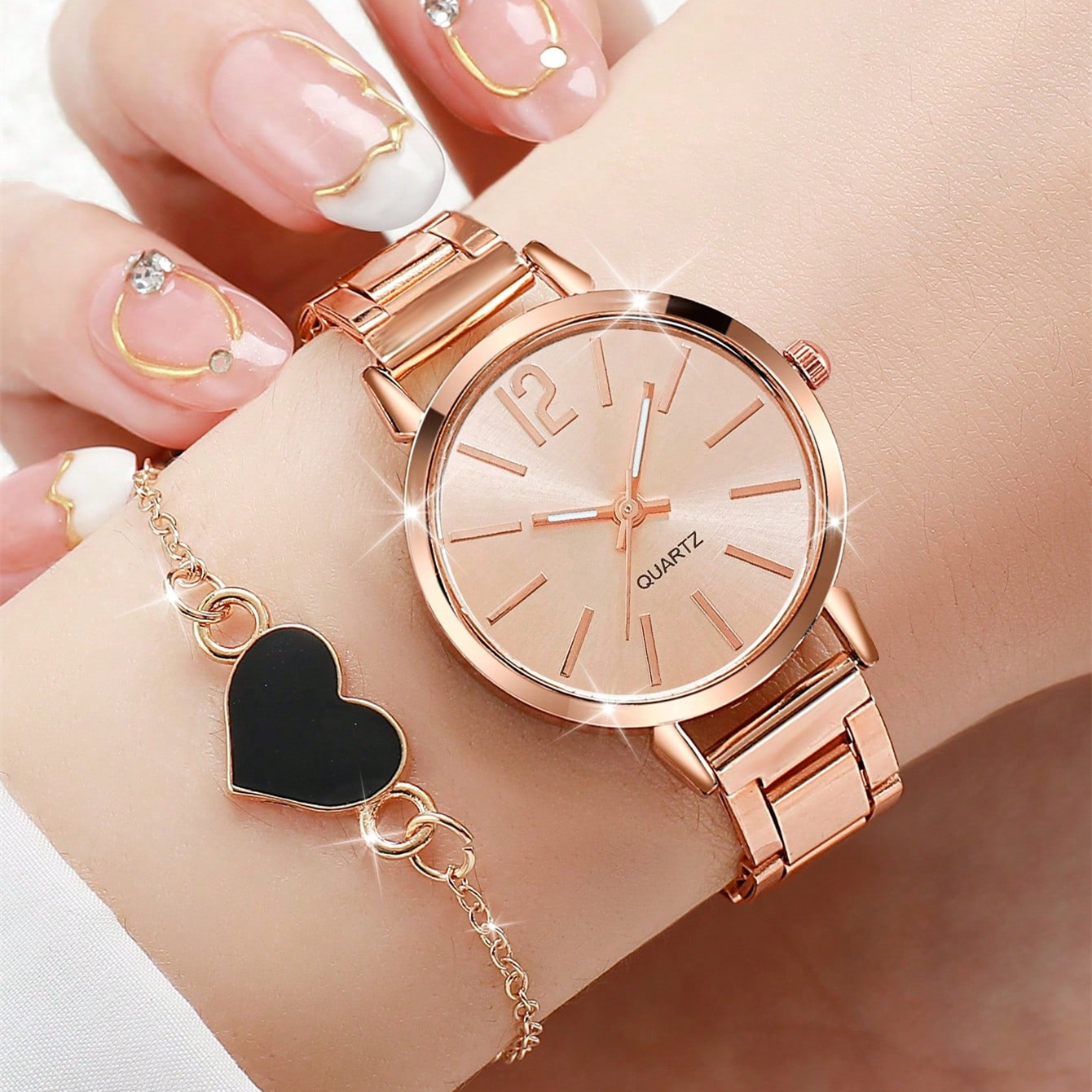 Reloj de mujer correa de acero temperamento reloj de pulsera de moda simple moda reloj de cuarzo conjunto de pulsera image 26