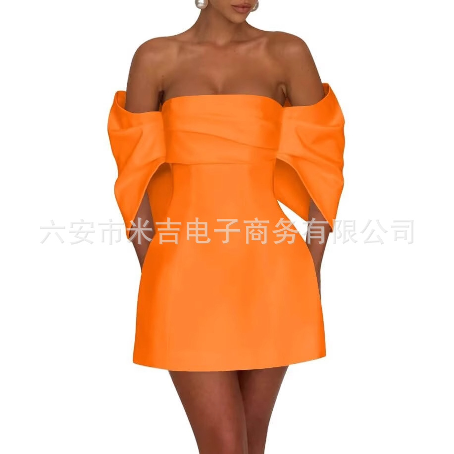 European and American Cross-Mirror Direct Supply of Concave and Convex Graceful Women's Fashion Princess Sleeves Tube Top Bandage Skirt Dress