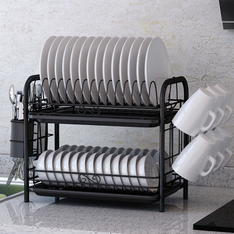 厨房碗架碗碟架置物架晾洗放沥水碗柜碗碟碗筷刀架收纳餐具架黑色|ru