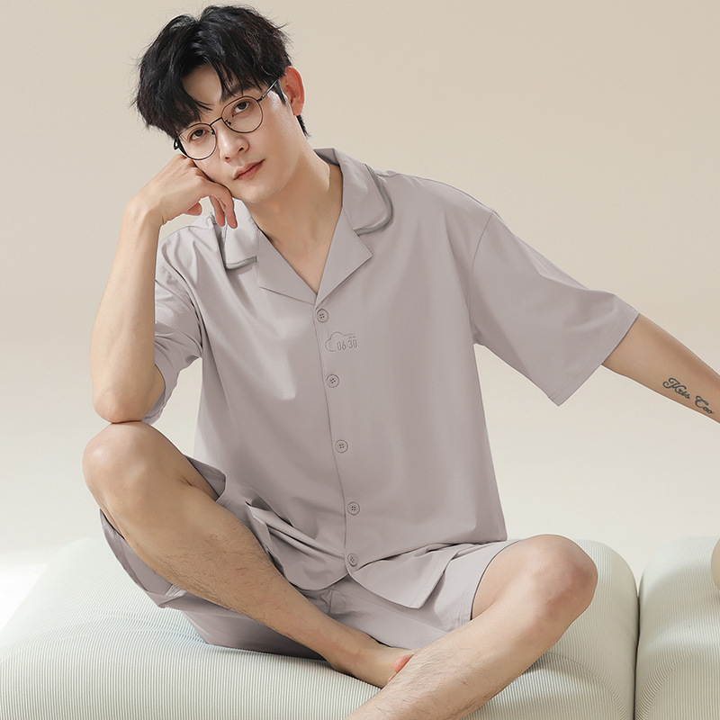여름 잠옷 남자 여름 모달 쿨 얇은 한국 스타일 짧은 소매 대형 여름 홈 세트