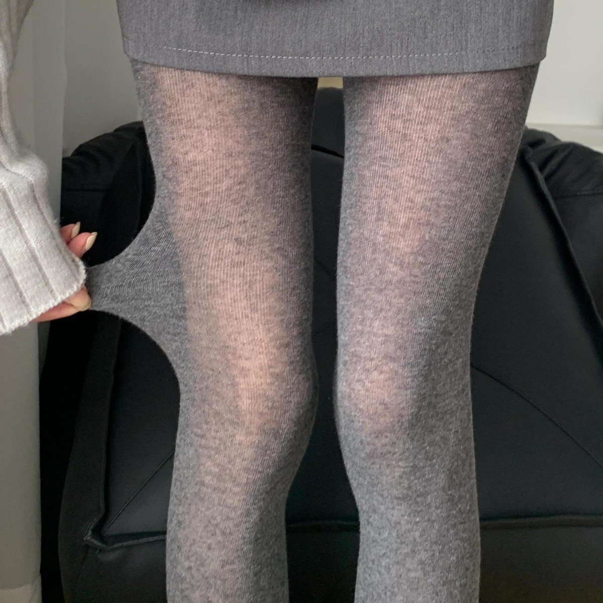 Gray Black Leggings Spring and Autumn Miu Series Pantyhose Thin Slightly See-Through Slimming High-End Leggings
