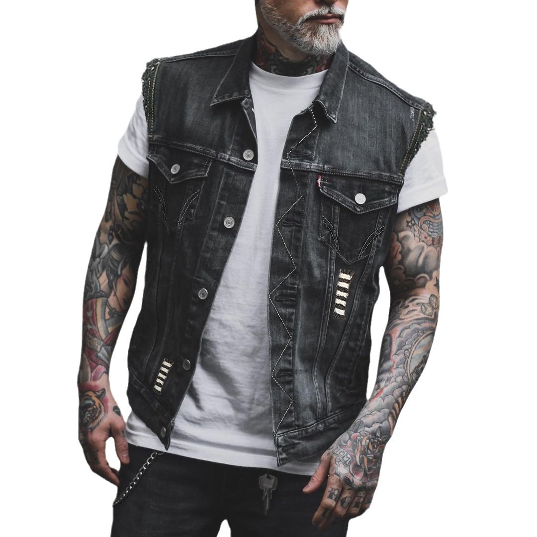 Breathable Punk Denim Motorcycle Motorcycle Vest