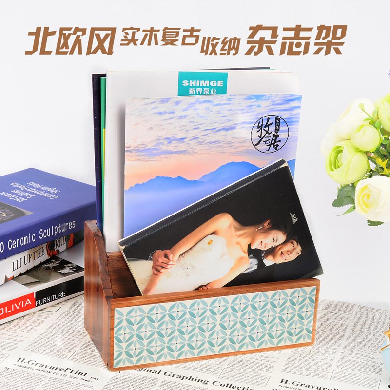 Zakka estilo europeo simple retro hacer viejos archivos de madera sólida caja de revistas de escritorio de escritorio de escritorio tipo cajón multicapa