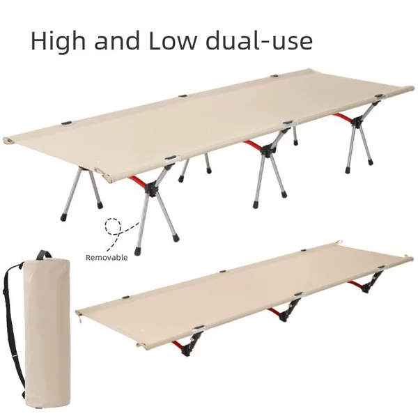Outdoor camp bed Black bracket aluminum alloy folding bed high and low dual-use single bed office lunch break portable camping bed