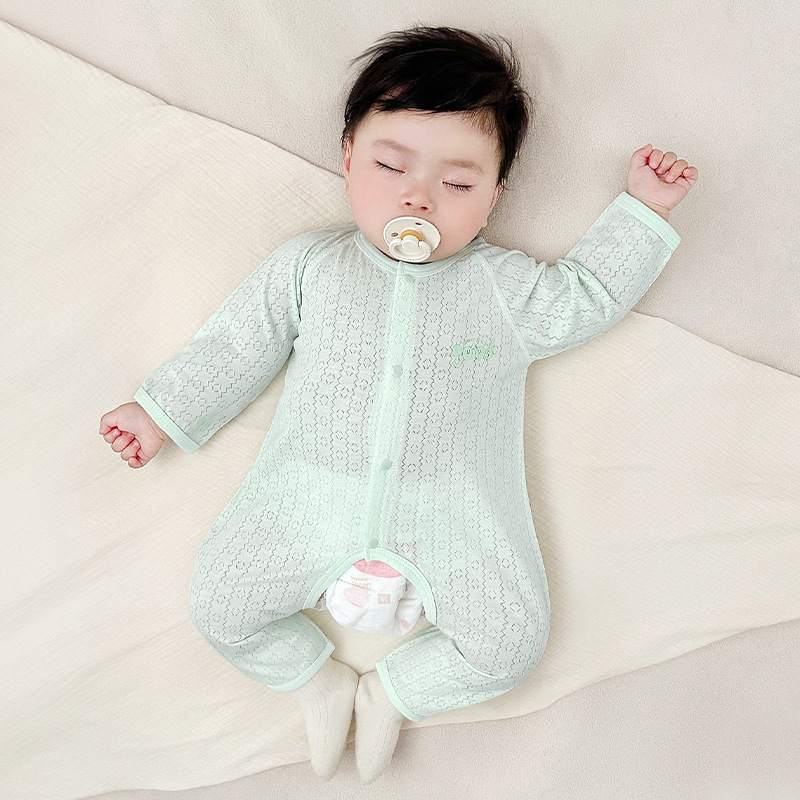 Uniforme de bebé, ropa de verano para niños, niñas y niñas, entrepierna abierta, delgada, manga larga, climatización, ropa de verano para bebés