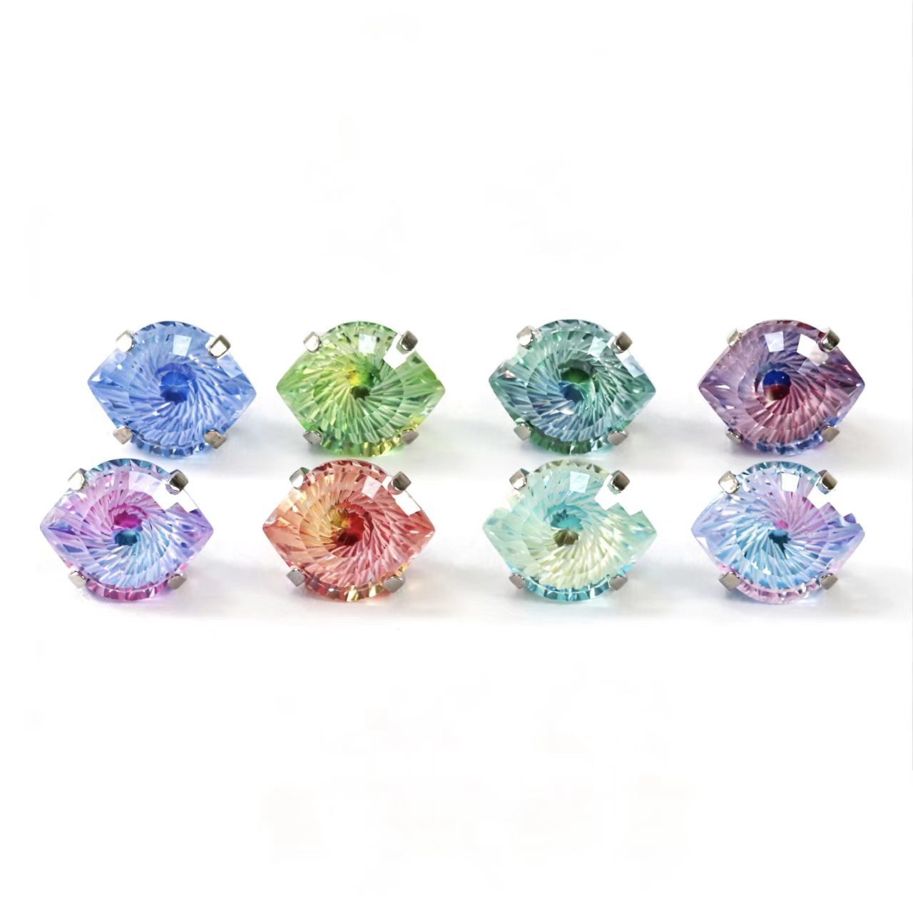 广格F136 Titanium Alloy 碗托恶魔之眼5A级 Cubic Zirconia Ear Stud Two Tone 渐变6*7.5眼睛 Ear Stud