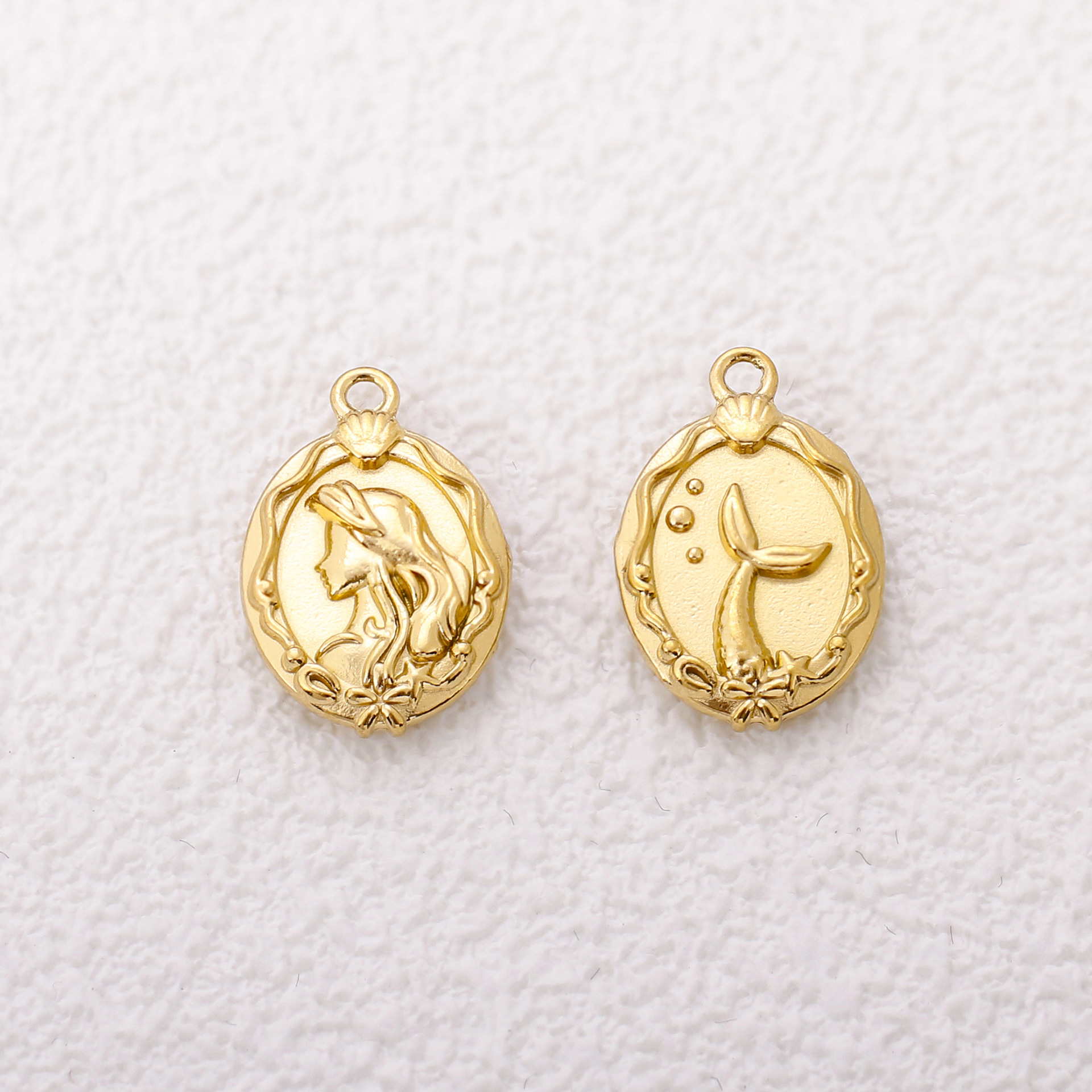 Mermaid Pattern 1 Piece 12 * 18mm 304 Stainless Steel 18K Gold Plated Mermaid Pendant