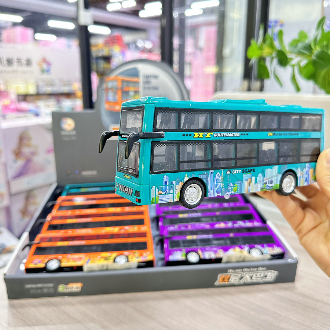 8-Piece Pretend Play Inertia Simulation Sound and Light Double-Decker Bus Toy for Boys and Children