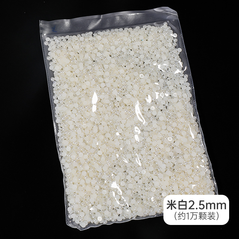 Manicuría semicircular con base plana de perlas decoraciones de arroz blanco puro blanco brillante no se desprende de la piel joyas de manicuría 11 mil paquetes al por mayor