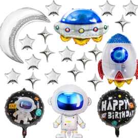 太空主题宇航员火箭星星月亮铝箔气球儿童生日宇宙派对装饰跨境