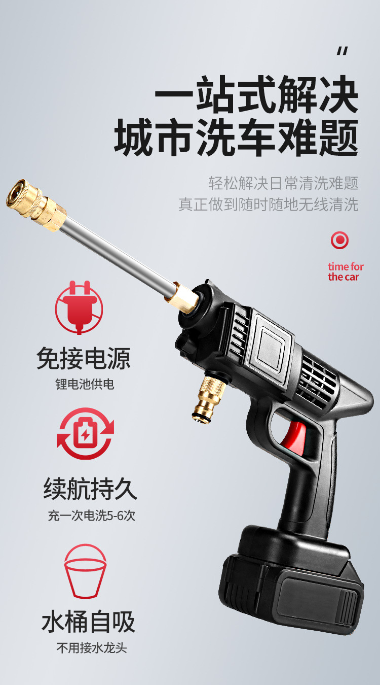 Lithium Battery High Pressure Car Wash Gun Car Wash Machine Electric Cleaning Tool