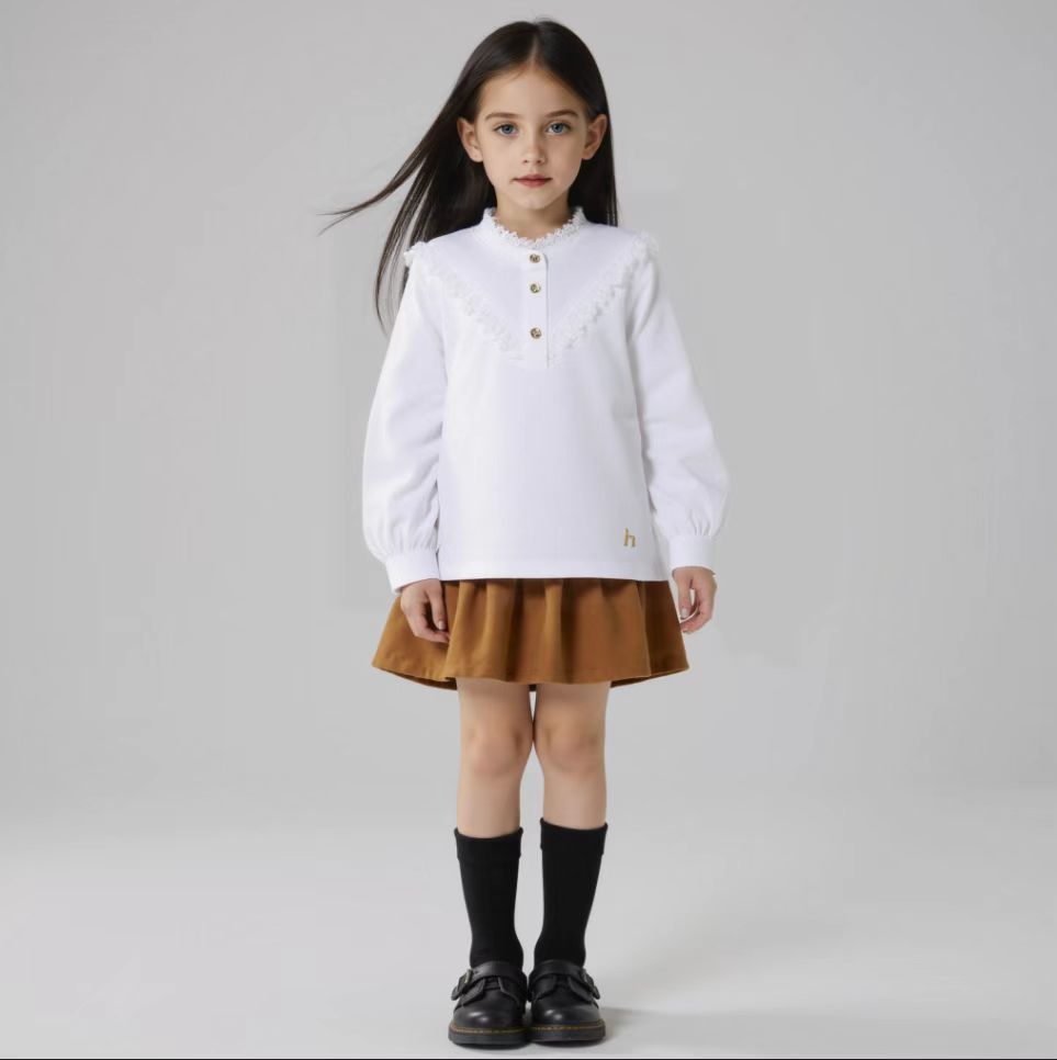 New autumn arrival: Ribbed stretch white base layer cardigan with embroidery, preppy style, versatile knitwear, casual shirt for kids of all ages.
