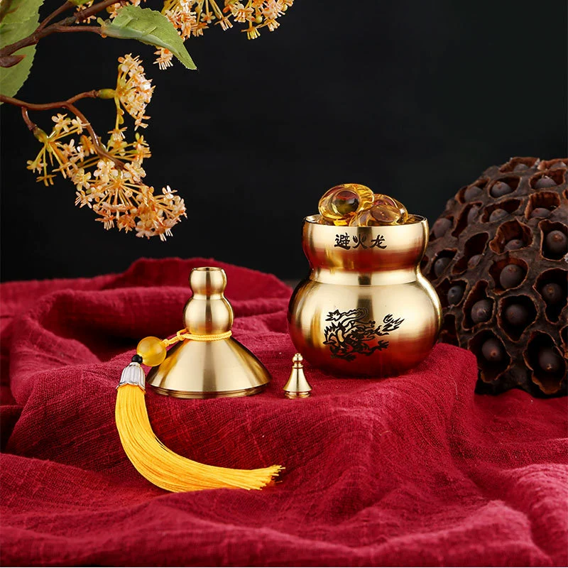 Avoiding fire dragon bottle Bronze roof open lid to relieve fire burning Tianmen male owner with Fluton Feng Shui avoiding fire dragon gourd copper ornaments