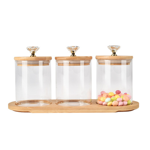 Wholesale Snack Candies Moisture-Proof Glass Storage Jar Set Diamond Lid Food Kitchen Multi-Function Spice Storage Jar