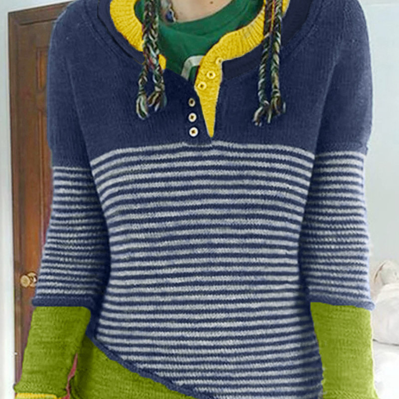 Maglione da donna in tinta unita a righe, pullover monopetto da donna, maglione Joker casual_voghion.com
