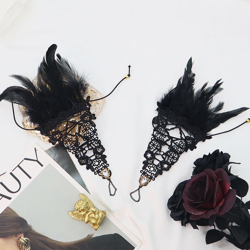 Nuevos productos transfronterizos de plumas, pañuelos de diamante, brazaletes de encaje, espectáculo de baile, vestido sexy, set oscuro