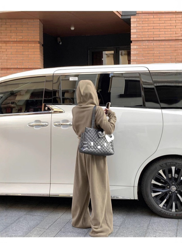 【自家工厂现货】小众连帽女卫衣外套上衣长裤阔腿裤拖地裤两件套|undefined
