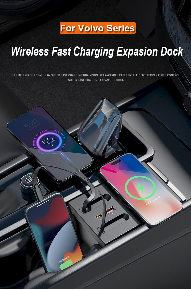 For Volvo XC60 XC90 S90 S60V90 wireless charger USB/Type-C fast charging docking station